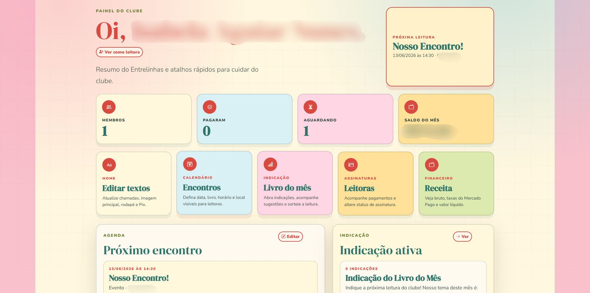 Painel administrativo do Entrelinhas