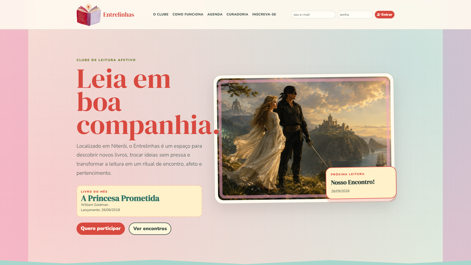 Página inicial da plataforma Entrelinhas