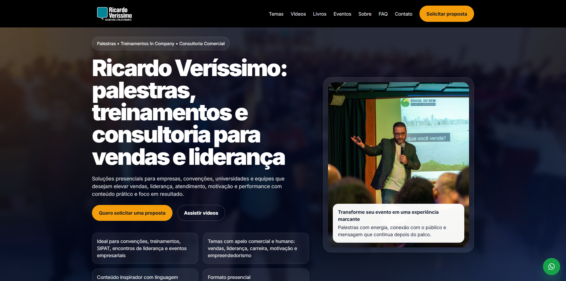 Tela do site institucional com foco em conversão