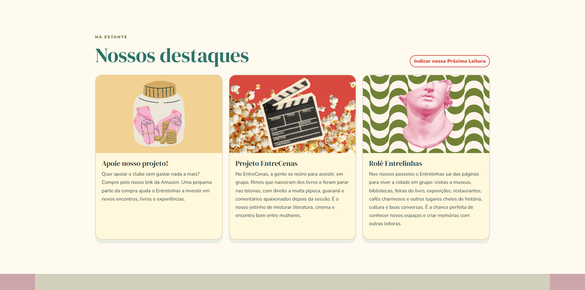 Captura da seção de destaques do site